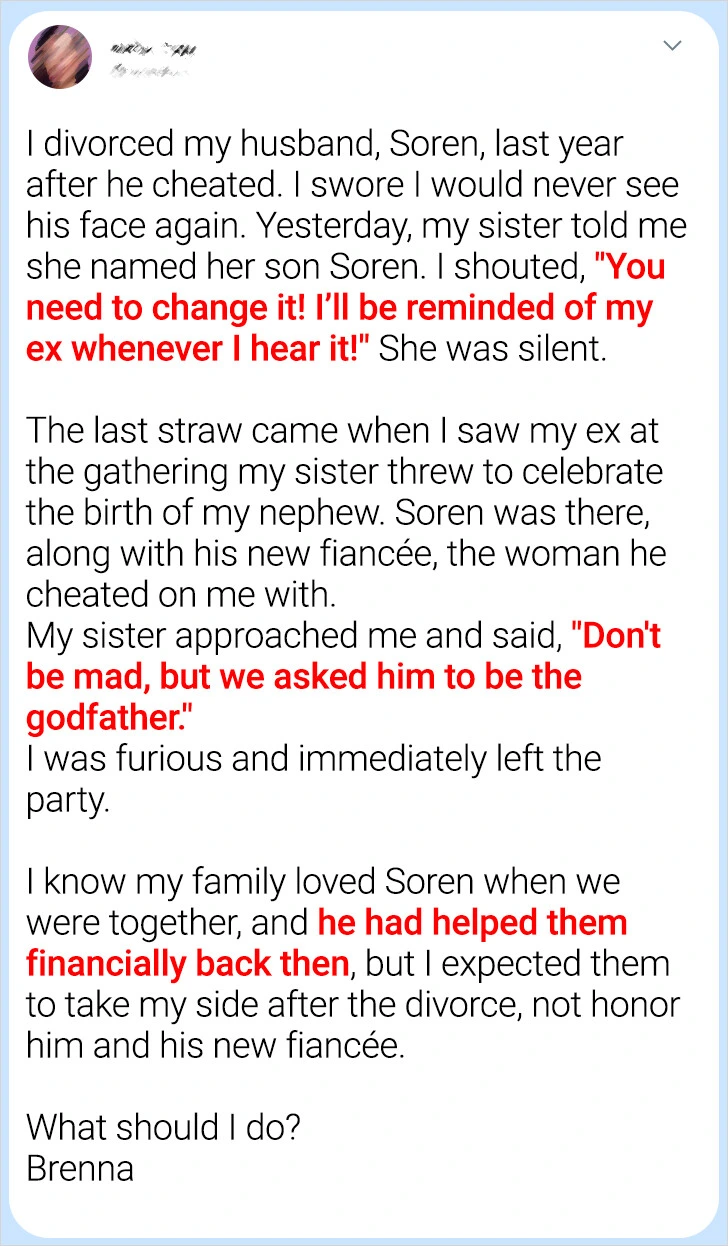 My Sister Gave Her Son the Name of My Cheating Ex-Husband My Sister Gave Her Son the Name of My Cheating Ex-Husband
